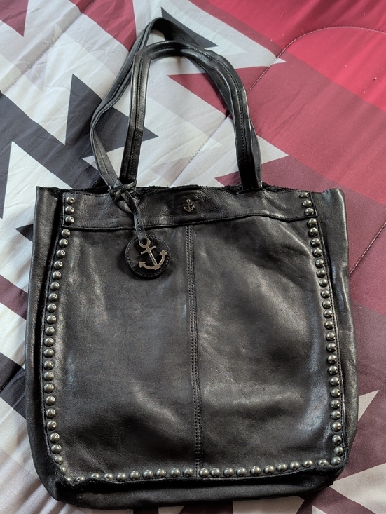 Harbour 2Nd Handbags - Black Studded Leather Tote with Anchor Accent